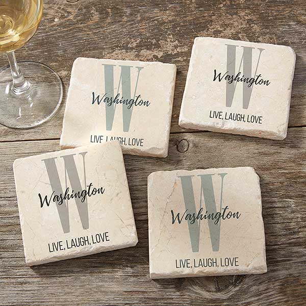 Farmhouse Initial Personalized Tumbled Stone Coasters - Set of 4 - 24999