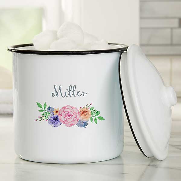 Floral Wreath Personalized Bathroom Enamel Jars - 25418