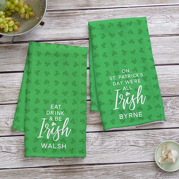 St. Patrick's Day Personalized Waffle Weave Kitchen Towel - 26078