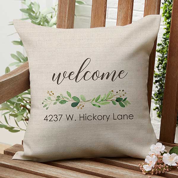 Greenery Welcome Personalized Outdoor Throw Pillows - 26964