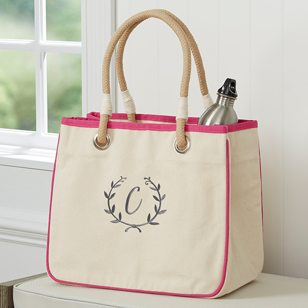Floral Wreath Embroidered Canvas Rope Totes - 27000