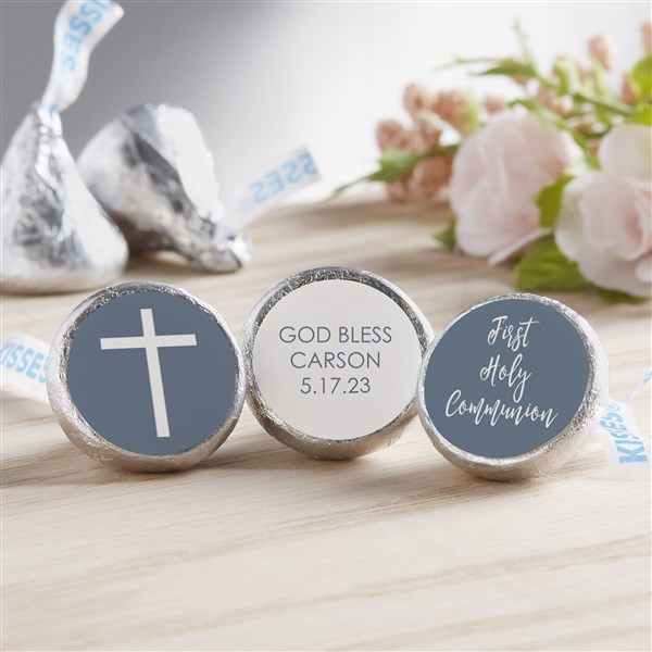 Modern Cross Boy Communion Personalized Candy Stickers for Favors - 27221