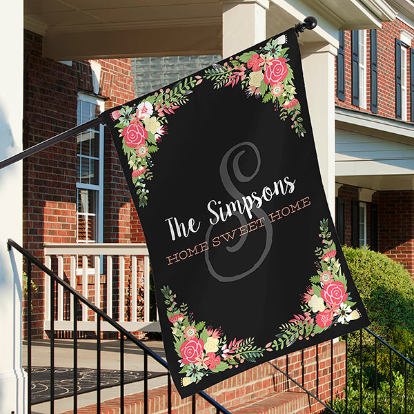 Posh Floral Welcome Personalized House Flag - 27654