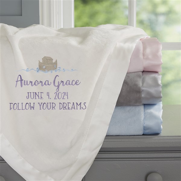 Precious Moments Noah's Ark Embroidered Baby Girl Satin Trim Blankets - 28524