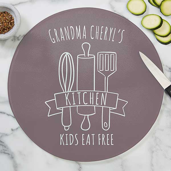 Grandma's Kitchen Personalized Round Glass Cutting Boards - 29255