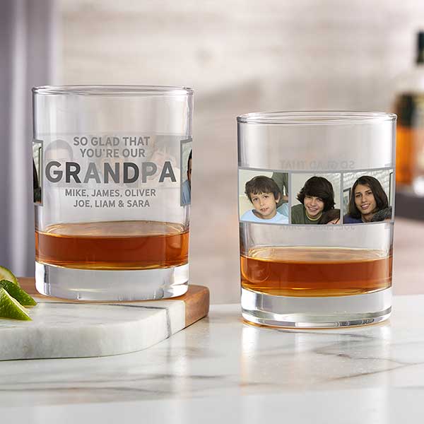 So Glad You're Our Grandpa Personalized Photo Whiskey Glasses - 30682