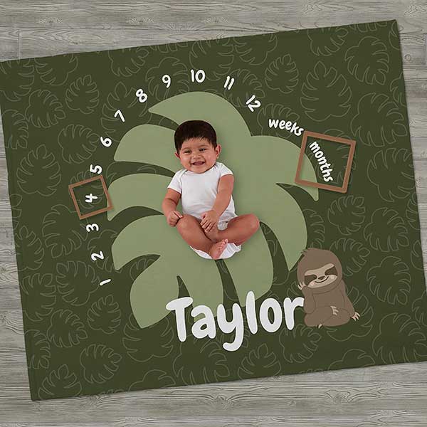 Jolly Jungle Personalized Baby Milestone Fleece Blankets - 32254