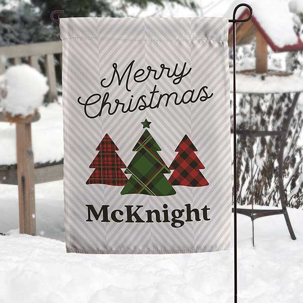 Plaid & Print Personalized Christmas Garden Flag - 32318