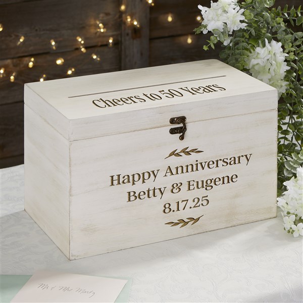 Personalized Anniversary Wood Keepsake Card Box - 32857