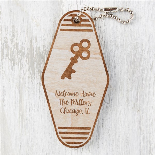 New Home Personalized Wood Motel Keychains - 32909