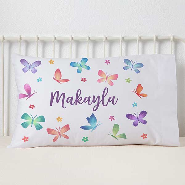 Watercolor Brights Butterflies Personalized Kids Pillowcase - 33431