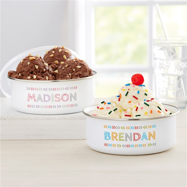 Stencil Name Personalized Kids Enamel Bowl with Lid  - 33888