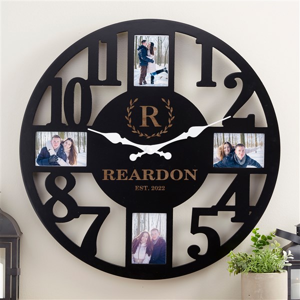 Laurel Wreath Personalized Picture Frame Wall Clock - 34376