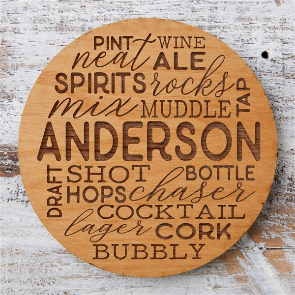 Home Bar Talk Engraved Wood Coaster - 36556