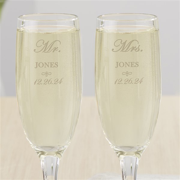 Personalized Crystal Wedding Champagne Flutes - Mr and Mrs Collection - 3706