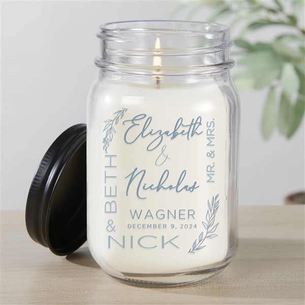 Personalized Wedding Farmhouse Candle Jar - Elegant Couple - 37826