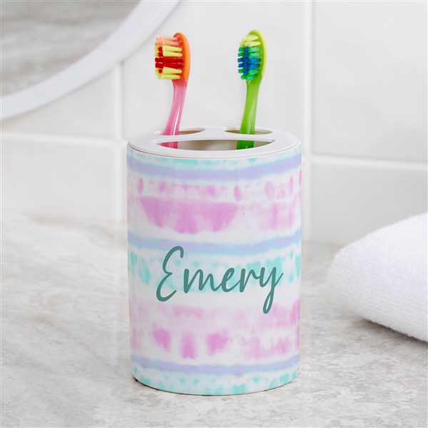 Personalized Ceramic Toothbrush Holder - Pastel Tie Dye - 38120