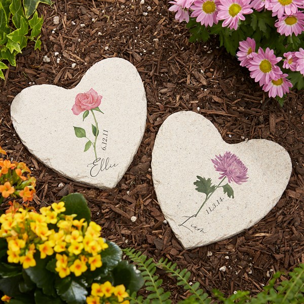 Birth Month Flower Personalized Heart Garden Stones - 38339