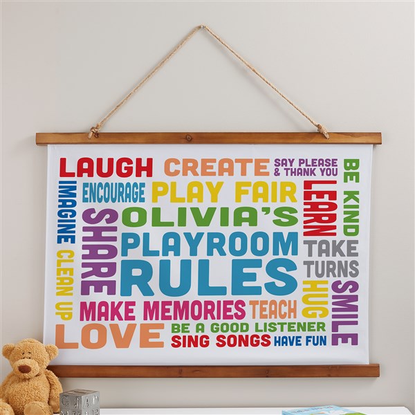 Playroom Rules Personalized Wood Topped Tapestry  - 38983D