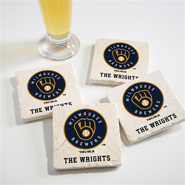 MLB Milwaukee Brewers Personalized Tumbled Stone Coaster Set  - 39432