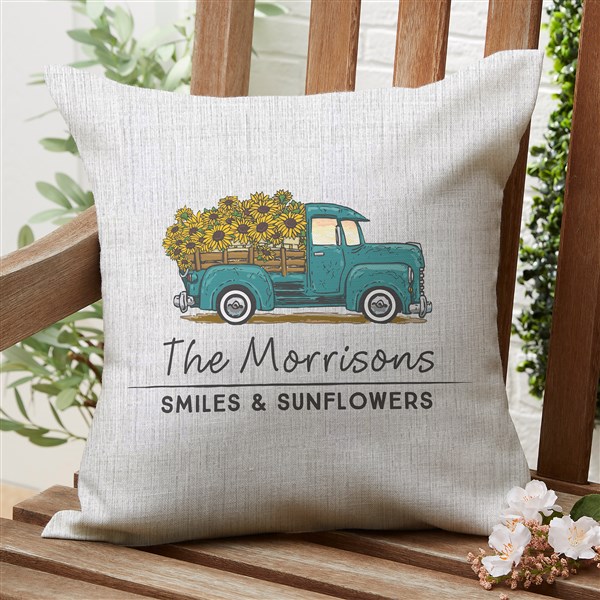 Antique Sunflower Truck Personalized Outdoor Throw Pillow  - 40530