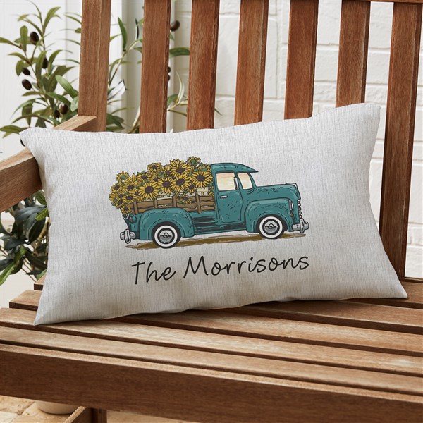 Antique Sunflower Truck Personalized Outdoor Throw Pillow  - 40530