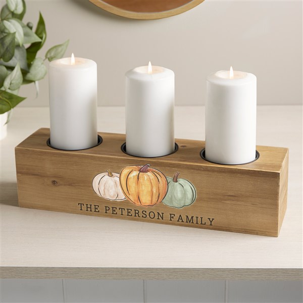 Fall Family Pumpkins Personalized Wood Candle Holder  - 41039