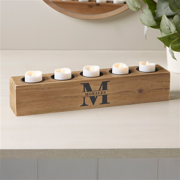 Lavish Last Name Personalized Wood Candle Holder  - 41056