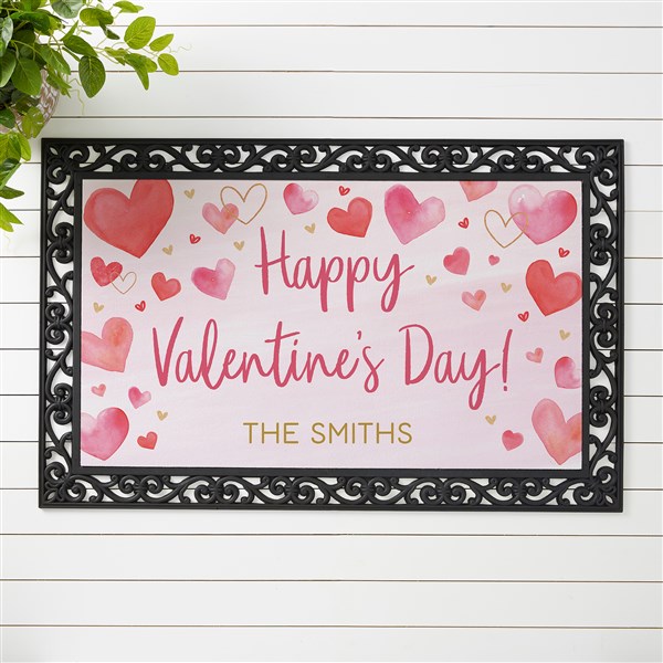 Painted Hearts Personalized Valentines Day Doormats - 44534