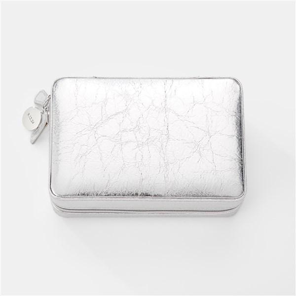 Engraved Rectangle Jewelry Box and Travel Case in Silver      - 45939