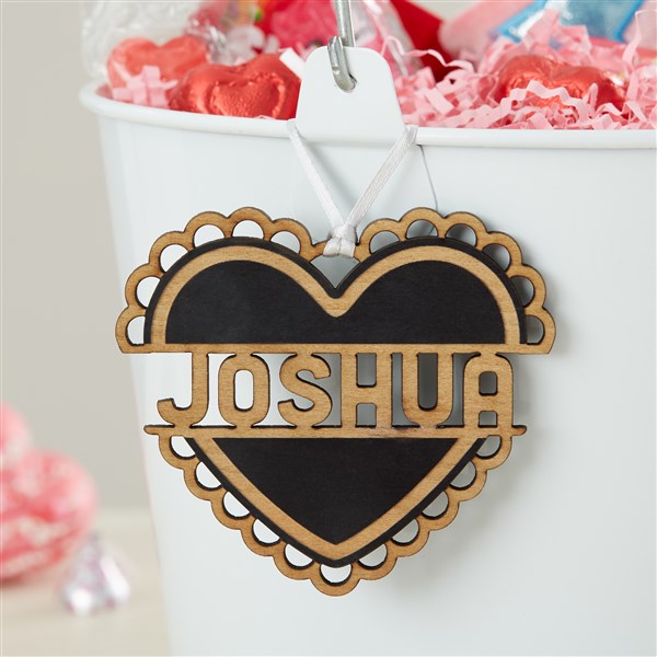 Heart Name Personalized Wood Valentine's Day Basket Tag  - 47469