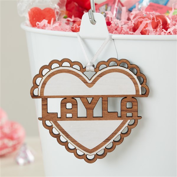 Heart Name Personalized Wood Valentine's Day Basket Tag  - 47469