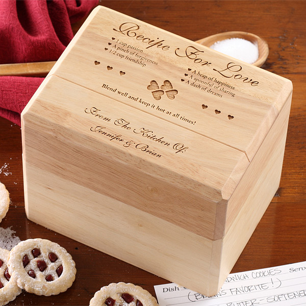 Engraved Bamboo Recipe Box - Recipe For Love Design - 4803