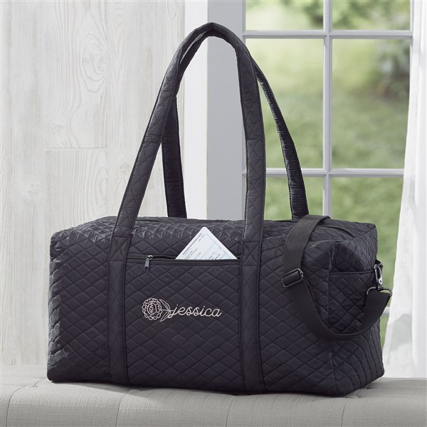 Birth Flower Name Embroidered Quilted Duffel Bag - 48071