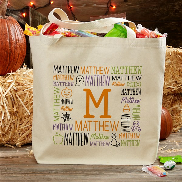 Halloween Repeating Name Personalized Canvas Tote Bags - 48162