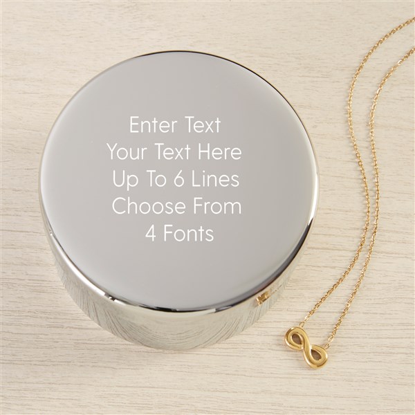 Write Your Own Personalized Round Jewelry Box Gift Set with Infinity Necklace  - 48306
