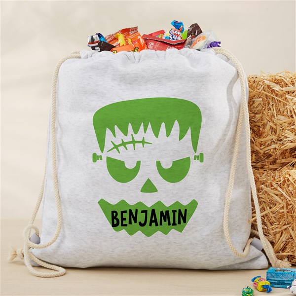 Personalized Halloween Faces Drawstring Treat Bag  - 48627