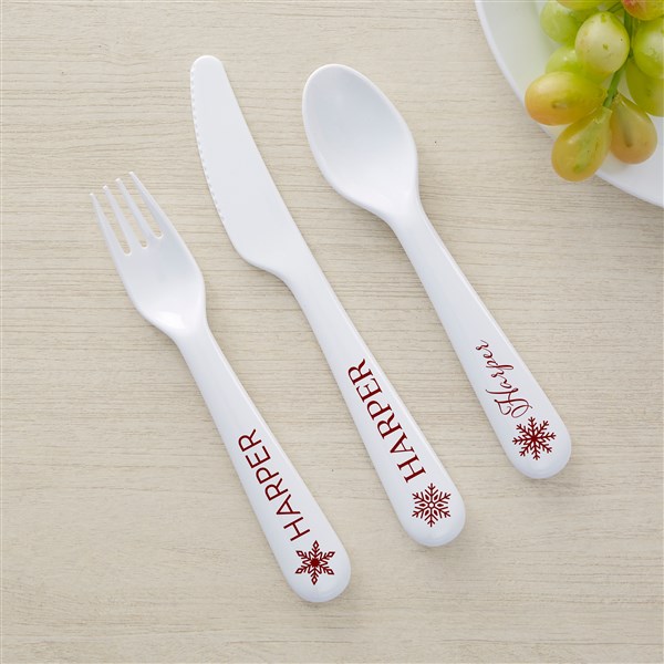 Christmas Snowflake Repeating Name Personalized Kids Dinnerware - 48909