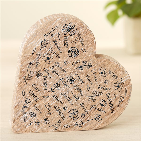 Blooming Heart Personalized Wood Heart Keepsake Gift - 49438