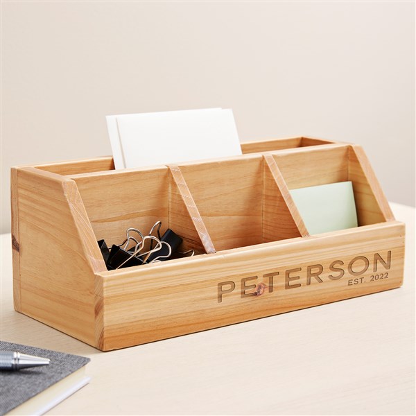 Bold Style Engraved Wooden Desk Organizer - 49471