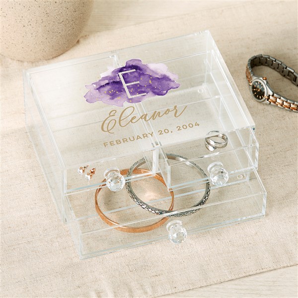 Birthstone Color Personalized Acrylic Jewelry Box  - 49535