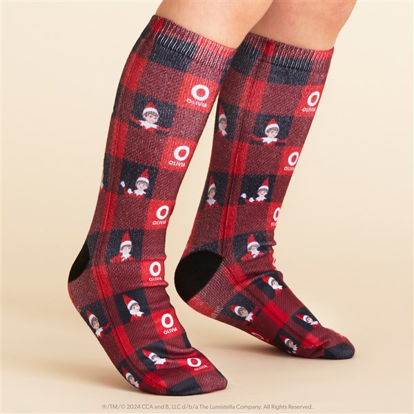 The Elf on the Shelf® Plaid Personalized Kids Christmas Socks - 49580