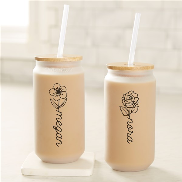 Birth Flower Name Personalized Frosted Iced Coffee Tumbler - 50354