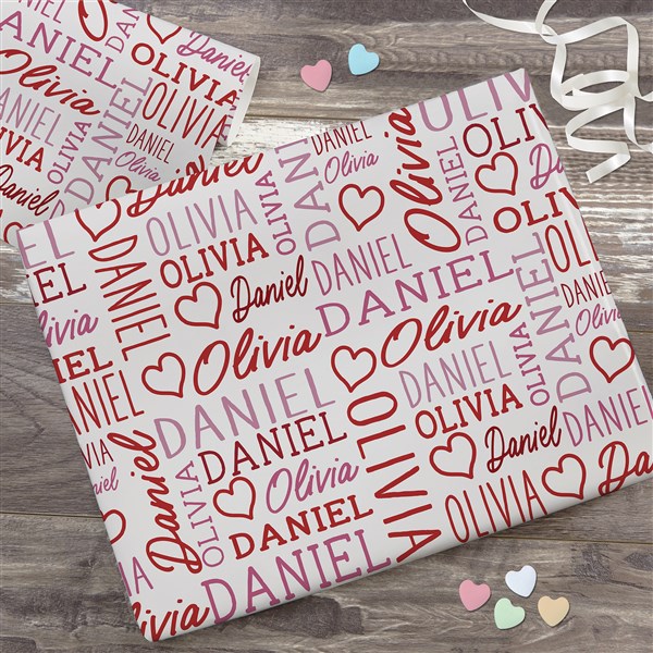 Repeating Heart Name Personalized Wrapping Paper  - 50581