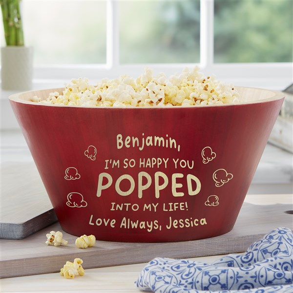 Pop Of Love Personalized Bamboo Red Popcorn Bowls  - 50590