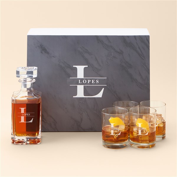 Whiskey Glass & Decanter Personalized Gift Set - Lavish Last Name  - 51957