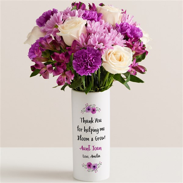 Thank You For Helping Me Bloom Vase & Lavender Garden Mixed Bouquet - 52637