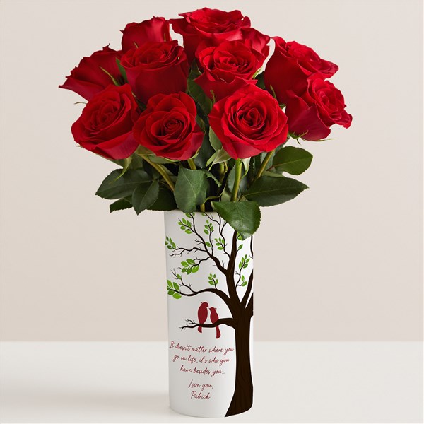  Love Birds Personalized Vase with Red Rose Bouquet - 53051