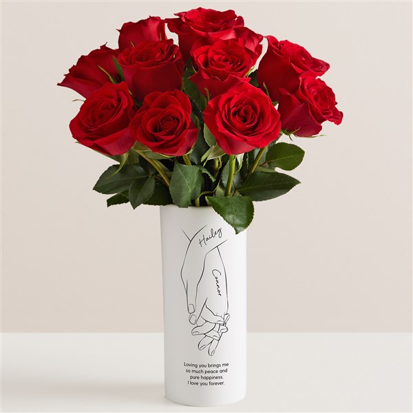 Hand In Hand Personalized Vase with Red Rose Bouquet - 53054