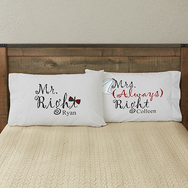 Mr & Mrs Right Personalized Wedding Pillowcases - 6466